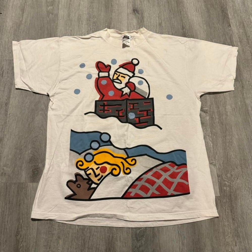 VTG 1996 USPS Short Sleeve T-Shirt Men's XL Christmas Theme 32 Cent Stamp Santa
